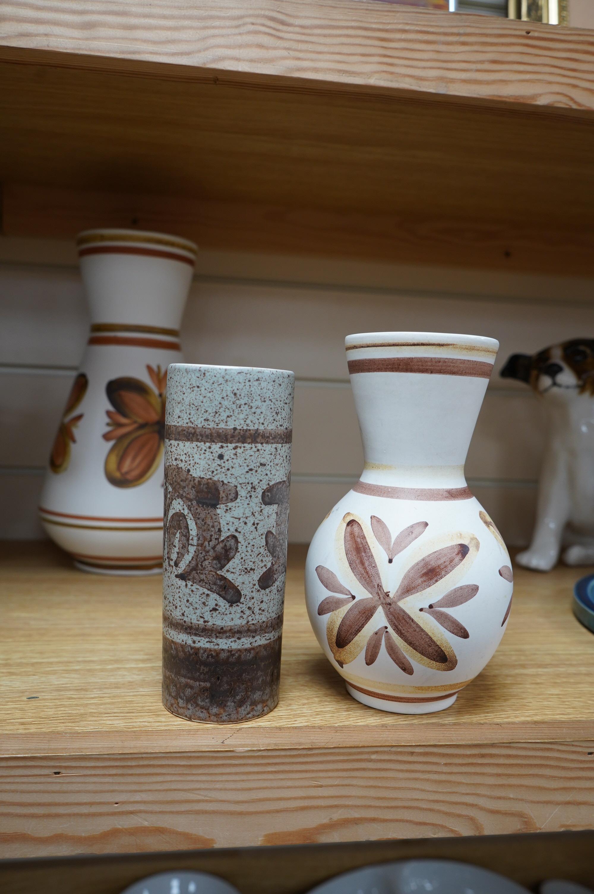 David Sharp, an Ayrshire cow produced for Bayer, and three Cinque Ports Rye vases and a carafe, largest 28cm high. Condition - good